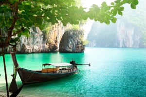 long boat on island in Thailand