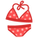 red polka dot bikini illustration with a halter neck top and a matching bottom