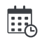 Calendar icon with a clock, indicating schedule or appointment reminder concept.